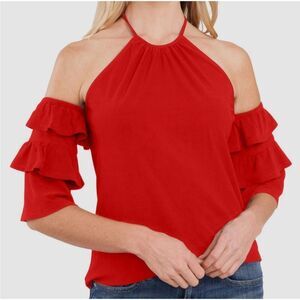 NWT CeCe Halter with Ruffle Sleeve Top Sz XXS